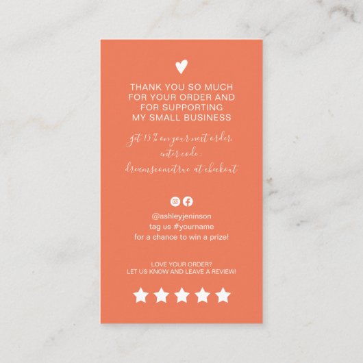 Modern script QR code koraal orde dank u Visitekaartje (Achterkant)