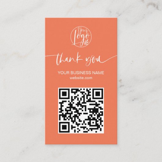 Modern script QR code koraal orde dank u Visitekaartje (Voorkant)