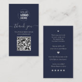 Modern Script QR Code Navy Bestelling Dank u Visitekaartje (Voorkant / Achterkant)