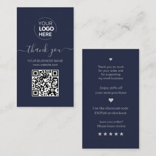Modern Script QR Code Navy Bestelling Dank u Visitekaartje