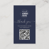 Modern Script QR Code Navy Bestelling Dank u Visitekaartje (Voorkant)