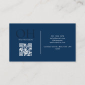 Modern Script QR-code Navy Blue Monogram Visitekaartje (Achterkant)
