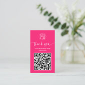 Modern script QR code neon roze bestelling dank u Visitekaartje (Staand voorkant)