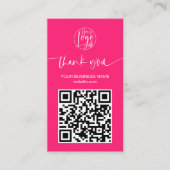 Modern script QR code neon roze bestelling dank u Visitekaartje (Voorkant)