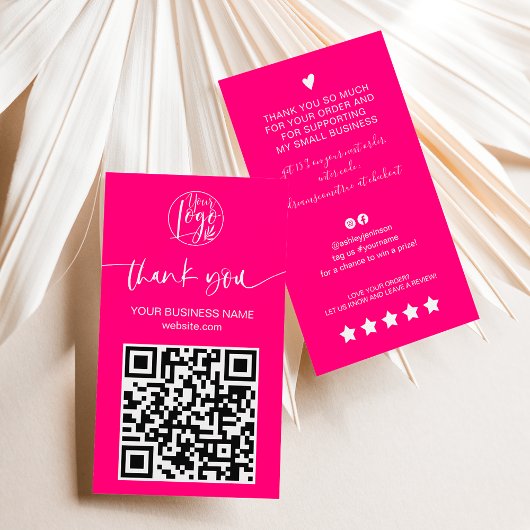 Modern script QR code neon roze bestelling dank u Visitekaartje