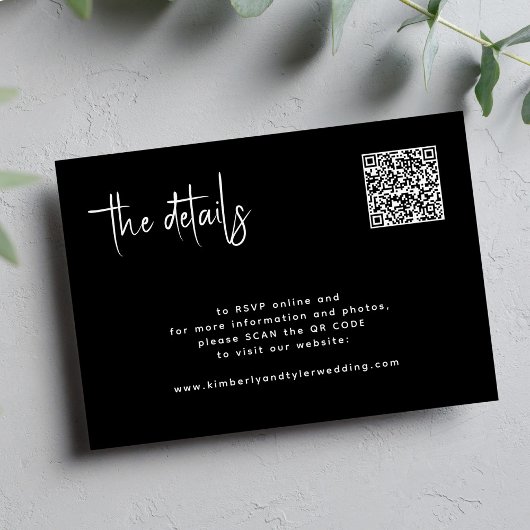 Modern script QR CODE online RSVP bruiloft details Informatiekaartje