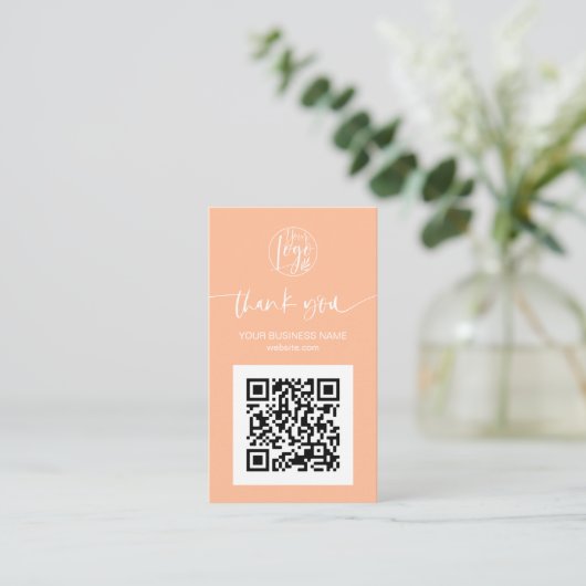 Modern script QR code perzik bestelling dank u Visitekaartje (Staand voorkant)