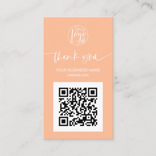 Modern script QR code perzik bestelling dank u Visitekaartje (Voorkant)
