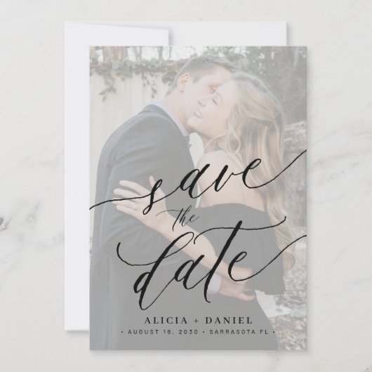 Modern script qr code photo wedding save the date (Voorkant)