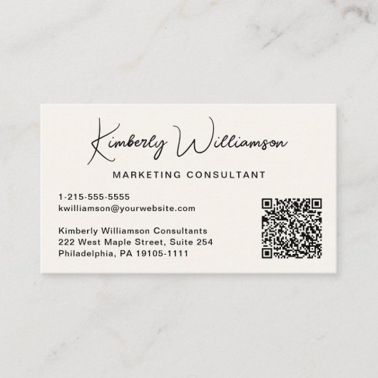 Modern Script QR Code Professional Visitekaartje (Voorkant)
