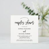 Modern Script QR-code RSVP Registry Couples Douche Kaart (Staand voorkant)