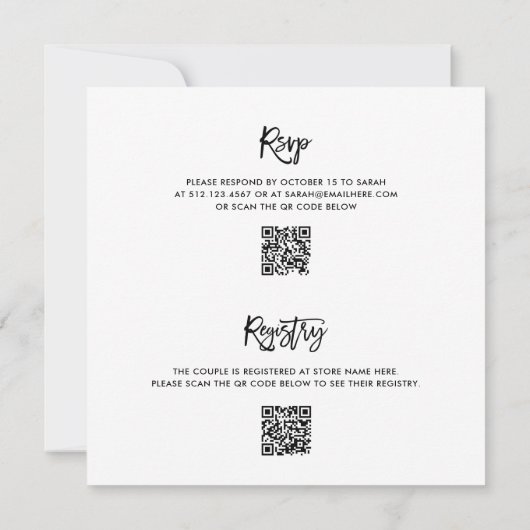 Modern Script QR-code RSVP Registry Couples Douche Kaart (Achterkant)