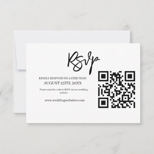 Modern Script QR Code Trouwwebsite RSVP Kaartje (Voorkant)