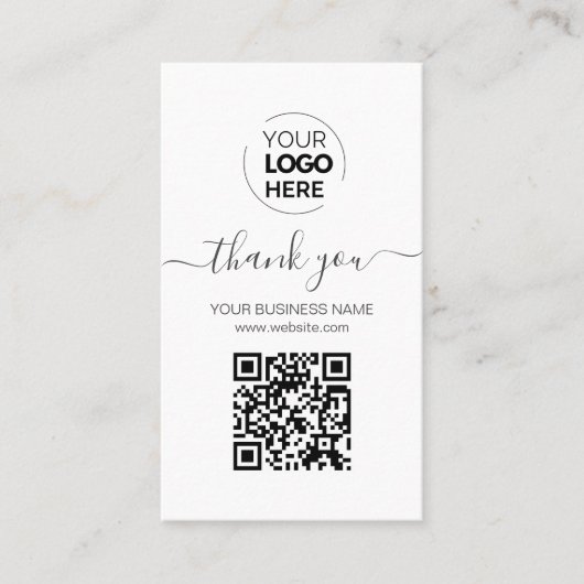 Modern Script QR Code White Order Dank u Visitekaartje (Voorkant)