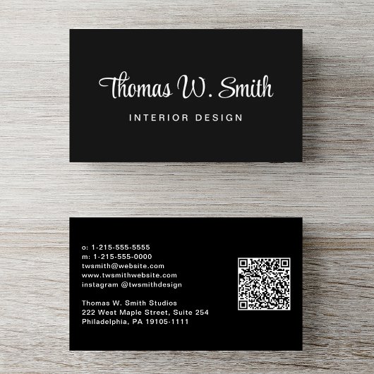 Modern Script QR Code Zwart Visitekaartje