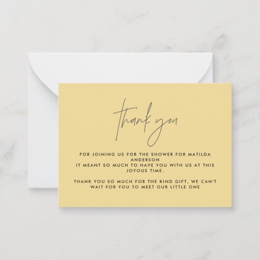 Modern Script Rainbow baby shower Dank u Notitiekaartje (Achterkant)