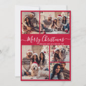 Modern Script Red 5 Fotocollage Kerstmis Feestdagenkaart (Voorkant)