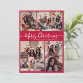 Modern Script Red 5 Fotocollage Kerstmis Feestdagenkaart (Staand voorkant)