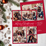 Modern Script Red 5 Fotocollage Kerstmis Feestdagenkaart<br><div class="desc">Eenvoudige moderne elegante kalligrafie rood 5 foto collage vrolijke kerstscript vakantie Kaart. Deze feestelijke, minimalistische, grillige vijf (5) foto vakantie wenskaart sjabloon beschikt over een grid fotocollage en zegt "Vrolijk kerstfeest"! De begroetingstekst "Vrolijk kerstfeest" is geschreven in een prachtige handgeschreven wervelende swash-tail lettertype typografie of kalligrafie script in rood op...</div>