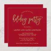 Modern script | Red and Faux Gold Holiday Party Kaart (Voorkant / Achterkant)