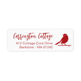Modern Script  Red Bird. Retouradres Etiket