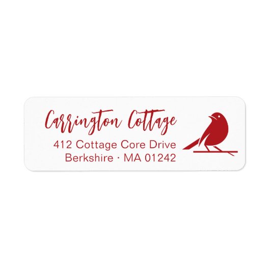 Modern Script  Red Bird. Retouradres Etiket (Voorkant)