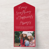 Modern Script Red Christmas Holiday fotokaart All In One Uitnodiging (Binnen)