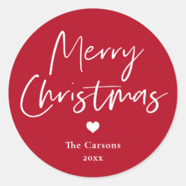 Modern Script Red Christmas Kaart Envelope Ronde Sticker