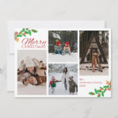 Modern Script Red Five Photo Collage Kerstmis Feestdagenkaart (Voorkant)