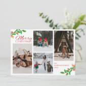 Modern Script Red Five Photo Collage Kerstmis Feestdagenkaart (Staand voorkant)