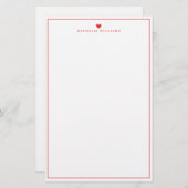 Modern Script Red Heart Border Monogram Briefpapier (Voorkant / Achterkant)