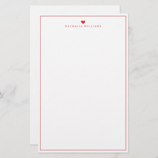 Modern Script Red Heart Border Monogram Briefpapier (Voorkant / Achterkant)