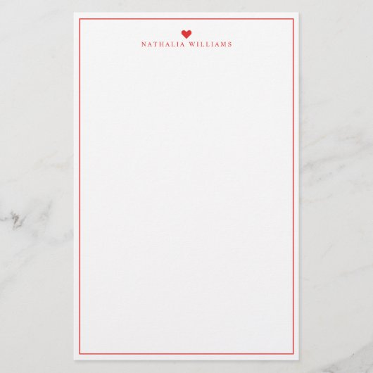 Modern Script Red Heart Border Monogram Briefpapier (Voorkant)