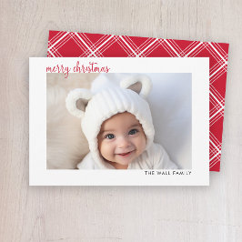 Modern Script Red Merry Christmas Horizontale foto Feestdagenkaart