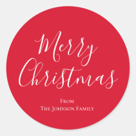 Modern Script Red Merry Kerstvakantie Ronde Sticker