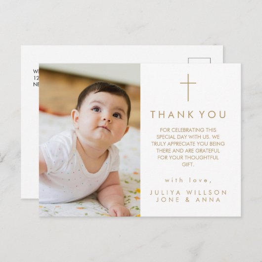 Modern Script Religieuze foto doop Dank u Briefkaart (Voorkant / Achterkant)