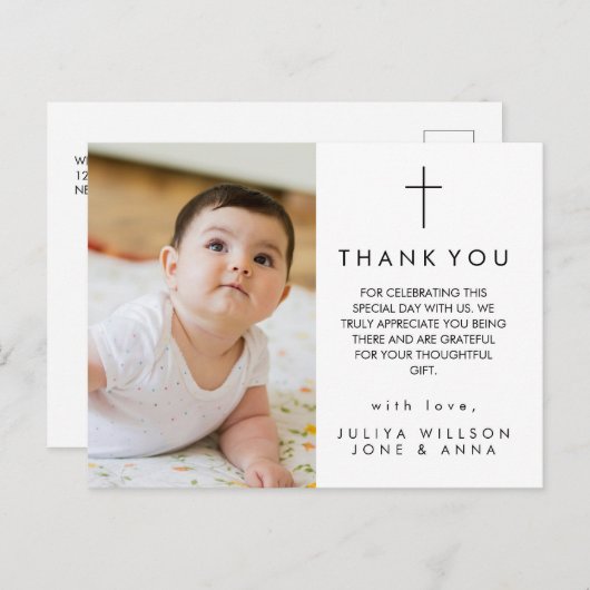Modern Script Religieuze foto doop Dank u Briefkaart (Voorkant / Achterkant)