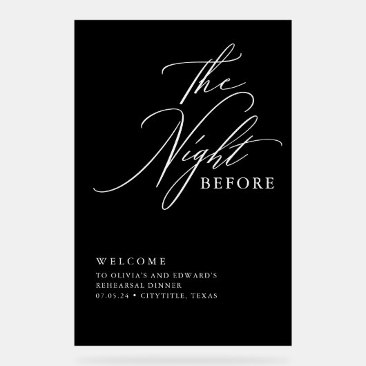 Modern Script Repetitie Diner Zwart Welkom Acryl Bord (Voorkant)