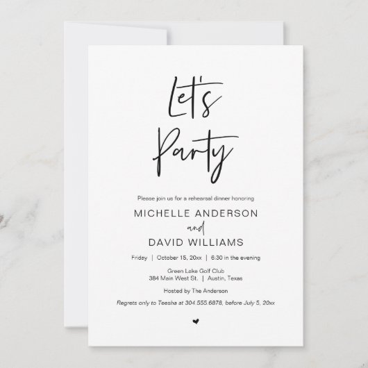 Modern script, repetitief diner en Partij Kaart (Voorkant)