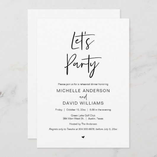 Modern script, repetitief diner en Partij Kaart (Voorkant / Achterkant)