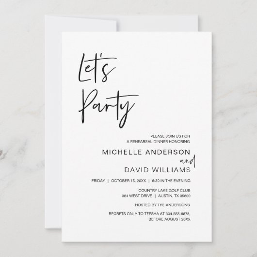Modern script, repetitief diner en party Invitati Kaart (Voorkant)