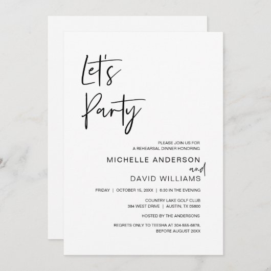 Modern script, repetitief diner en party Invitati Kaart (Voorkant / Achterkant)