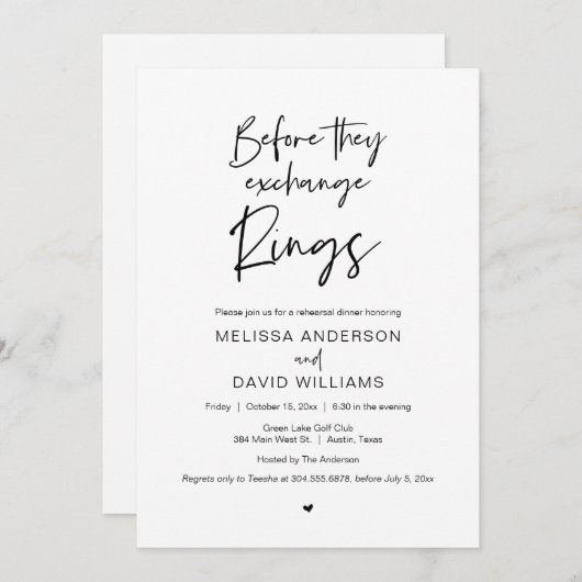 Modern script, repetitief diner en party Invitati Kaart (Voorkant / Achterkant)