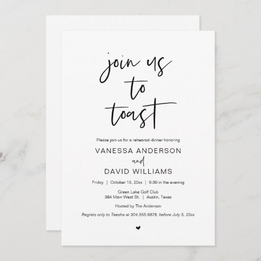 Modern script, repetitief diner en party Invitati Kaart (Voorkant / Achterkant)