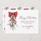 Modern Script Rode bessen groen Kerstmis Feestdagenkaart (Voorkant / Achterkant)