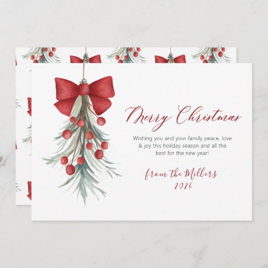 Modern Script Rode bessen groen Kerstmis Feestdagenkaart (Voorkant / Achterkant)