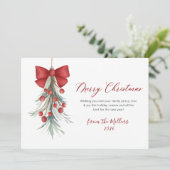 Modern Script Rode bessen groen Kerstmis Feestdagenkaart (Staand voorkant)