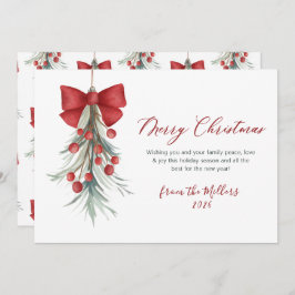 Modern Script Rode bessen groen Kerstmis Feestdagenkaart
