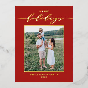 Modern Script Rode Gelukkig Nieuwjaar Foto Folie Feestdagen Briefkaart