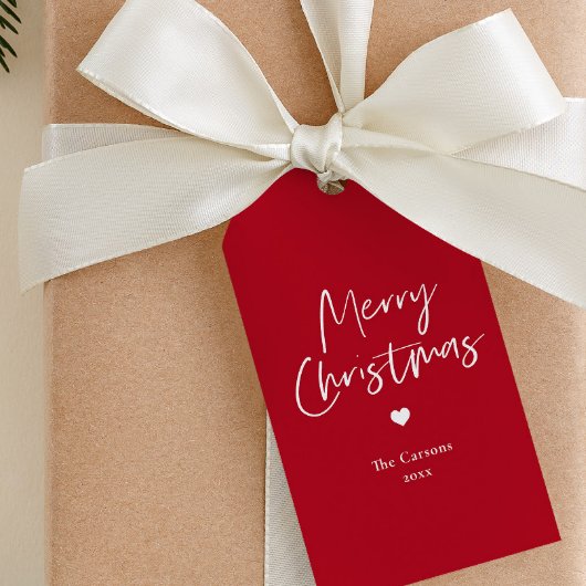Modern Script Rode Kerst  Cadeaulabel
